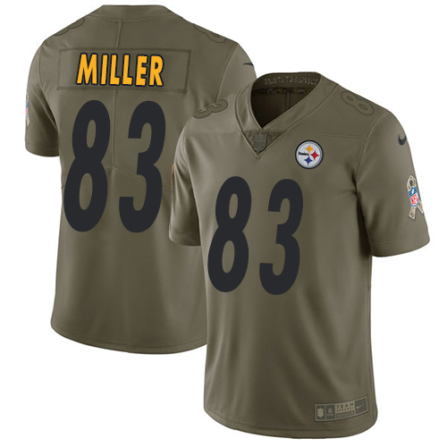 Pittsburgh Steelers #83 Heath Miller Olive Men's Stitched Limited 2017 Salute to Service Jersey Men's