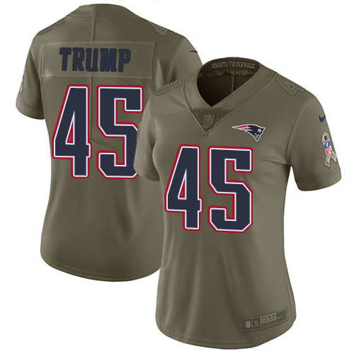 New England Patriots #45 Donald Trump Olive Women's Stitched Limited 2017 Salute to Service Jersey Womens