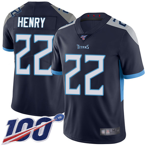 Titans #22 Derrick Henry Navy Blue Team Color Youth Stitched 100th Season Vapor Limited Jersey