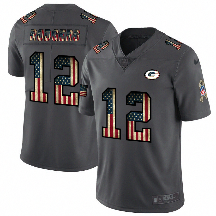 Green Bay Packers #12 Aaron Rodgers 2018 Salute To Service Retro USA Flag Limited Jersey