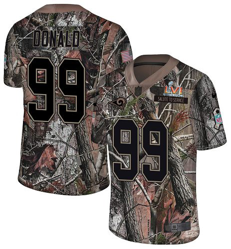 Rams #99 Aaron Donald Camo Super Bowl LVI Patch Youth Stitched Limited Rush Realtree Jersey