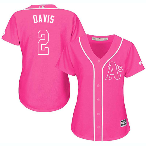 Oakland Athletics #2 Khris Davis Pink Fashion Women's Stitched Jersey Womens