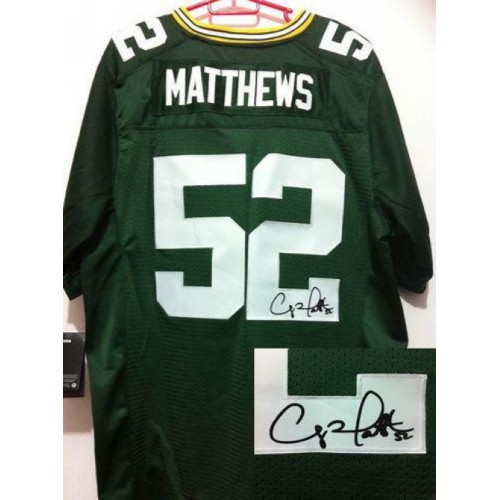 Green Bay Packers #52 Clay Matthews Green Team Color Men's Stitched Elite Autographed Jersey Men's