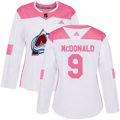 Adidas Colorado Avalanche #9 Lanny McDonald White/Pink Authentic Fashion Women's Stitched Jersey Womens