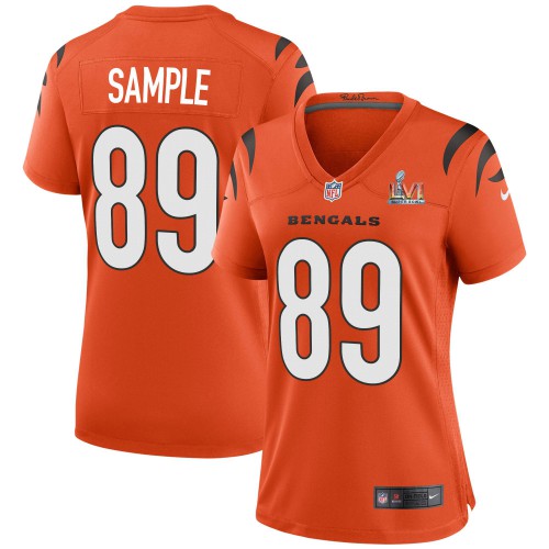 Cincinnati Cincinnati Bengals #89 Drew Sample Orange Super Bowl LVI Patch Women's Game Jersey Womens