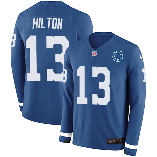 Colts #13 T.Y. Hilton Royal Blue Team Color Men's Stitched Limited Therma Long Sleeve Jersey