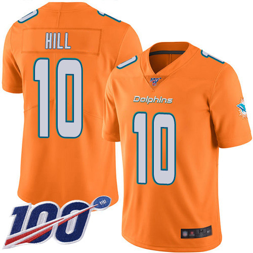 Dolphins #10 Tyreek Hill Orange Men's Stitched Limited Rush 100th Season Jersey