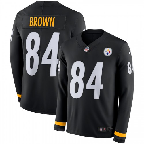 Men's Pittsburgh Steelers #84 Antonio Brown Black Team Color Men's Stitched Limited Therma Long Sleeve Jersey Men's