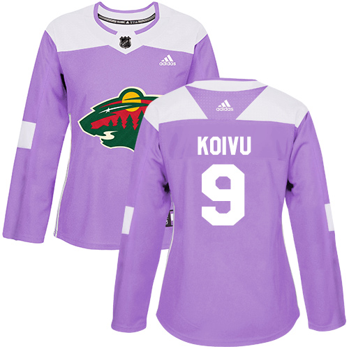 Adidas Minnesota Wild #9 Mikko Koivu Purple Authentic Fights Cancer Women's Stitched Jersey Womens