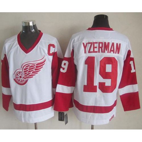 Detroit Red Wings #19 Steve Yzerman White CCM Throwback Stitched Jersey Men's