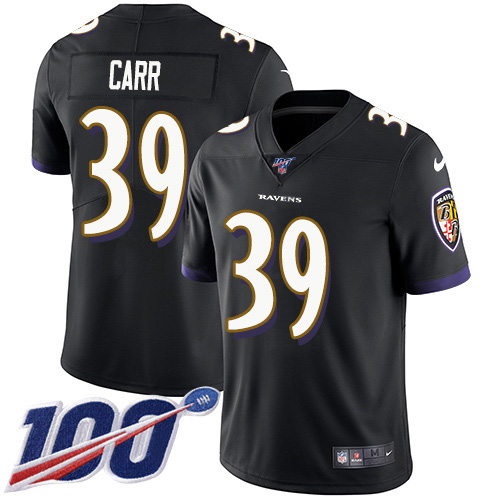 Baltimore Ravens #39 Brandon Carr Black Alternate Youth Stitched 100th Season Vapor Untouchable Limited Jersey Youth