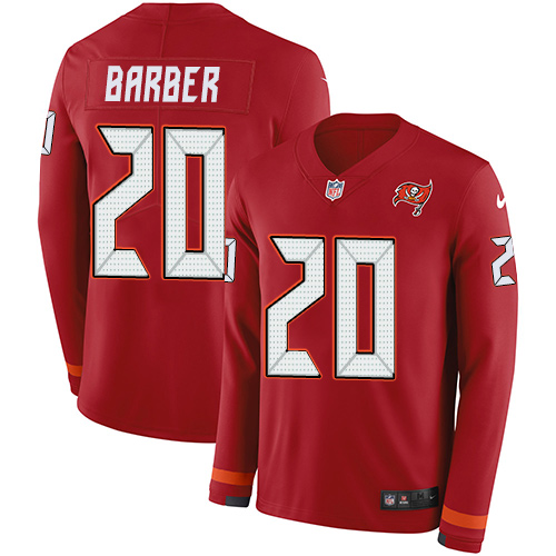 Tampa Bay Buccaneers #20 Ronde Barber Red Team Color Men's Stitched Limited Therma Long Sleeve Jersey Men's
