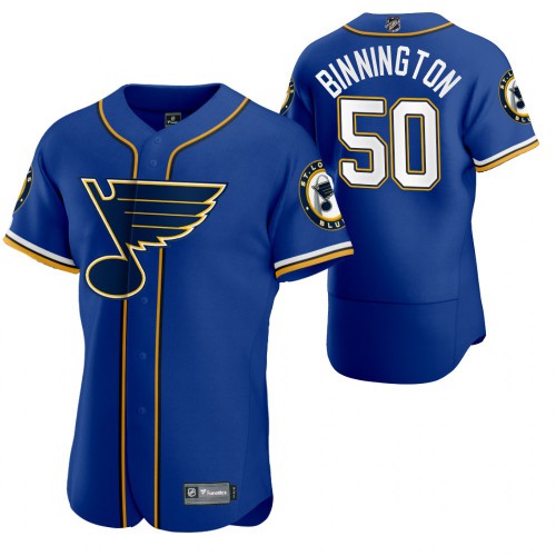 St. Louis St. Louis Blues #50 Jordan Binnington Men's 2020 x Crossover Edition Baseball Jersey Blue Men's