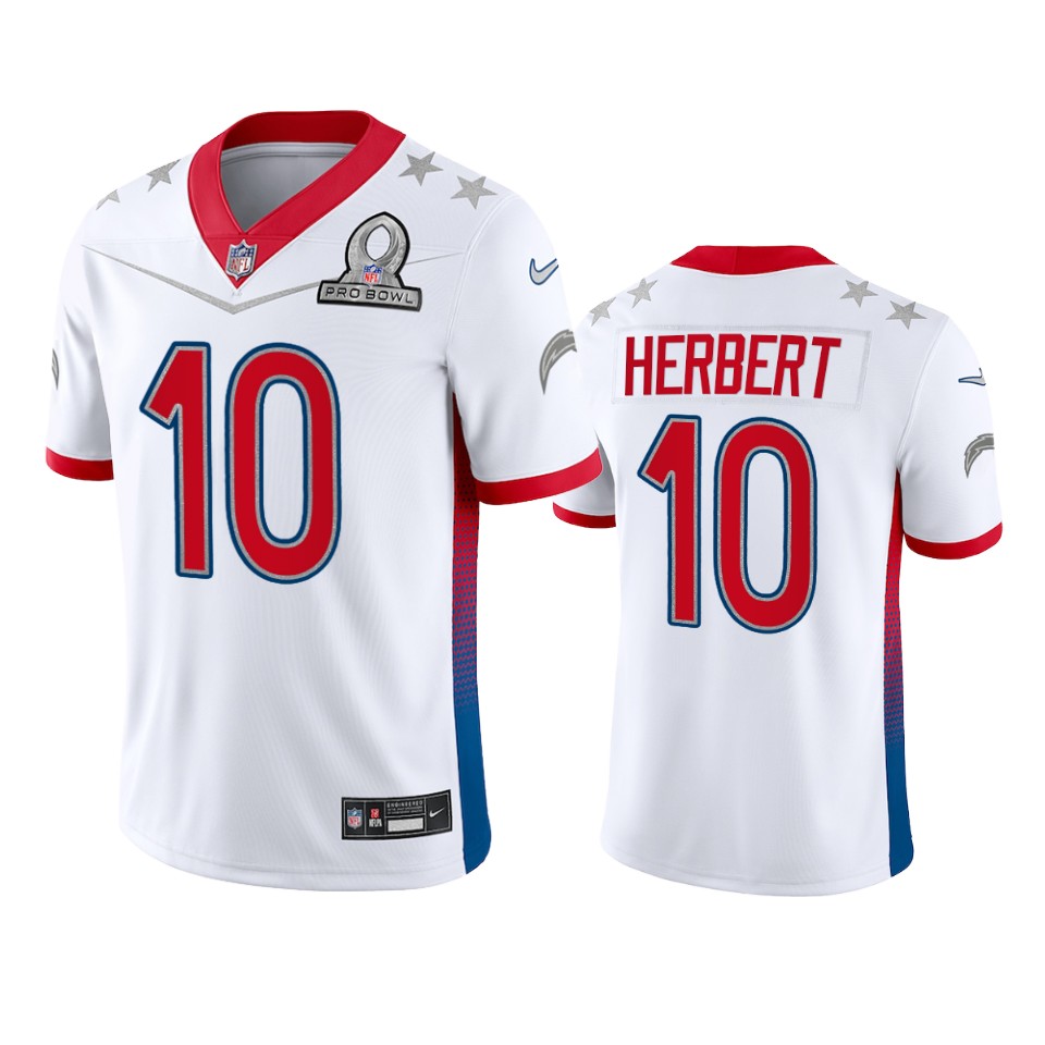 Chargers #10 Justin Herbert Men's 2022 AFC Pro Bowl Game Jersey White