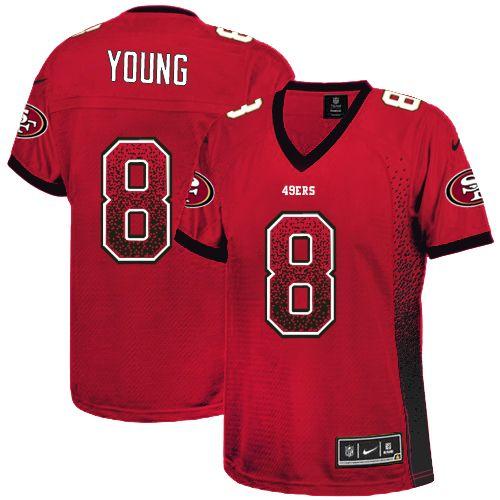 49ers #8 Steve Young Red Team Color Women's Stitched Elite Drift Fashion Jersey