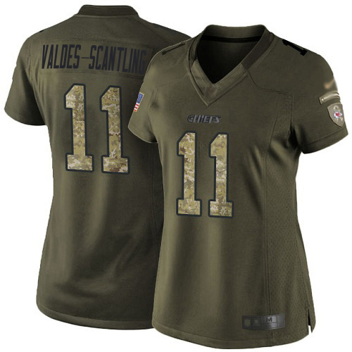 Chiefs #11 Marquez Valdes-Scantling Green Women's Stitched Limited 2015 Salute To Service Jersey
