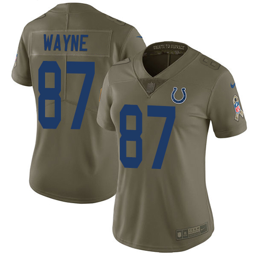 Indianapolis Colts #87 Reggie Wayne Olive Women's Stitched Limited 2017 Salute to Service Jersey Womens