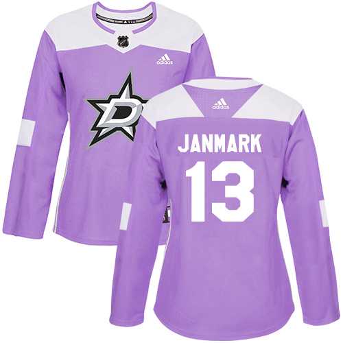 Adidas Dallas Stars #13 Mattias Janmark Purple Authentic Fights Cancer Women's Stitched Jersey Womens