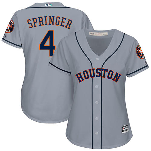 Houston Astros #4 George Springer Grey Road Women's Stitched Jersey Womens