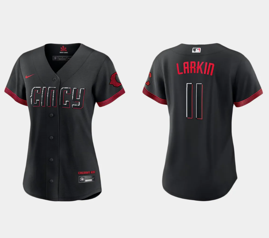 Women Cincinnati Reds Barry Larkin Black 2023 City Connect Replica Jersey