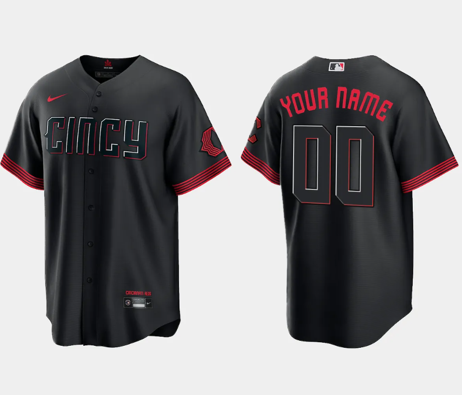 Men Cincinnati Reds Custom 2023 City Connect Replica Jersey – Black