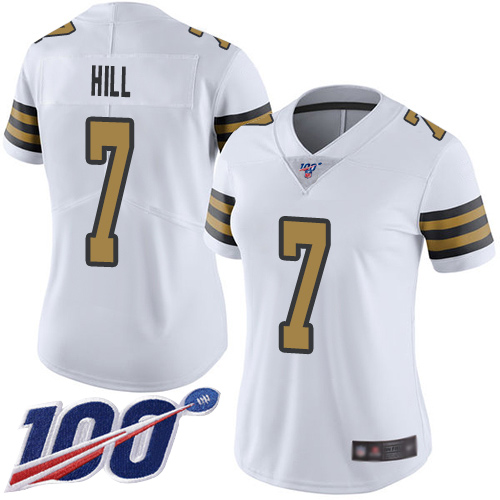 Saints #7 Taysom Hill White Women's Stitched Limited Rush 100th Season Jersey