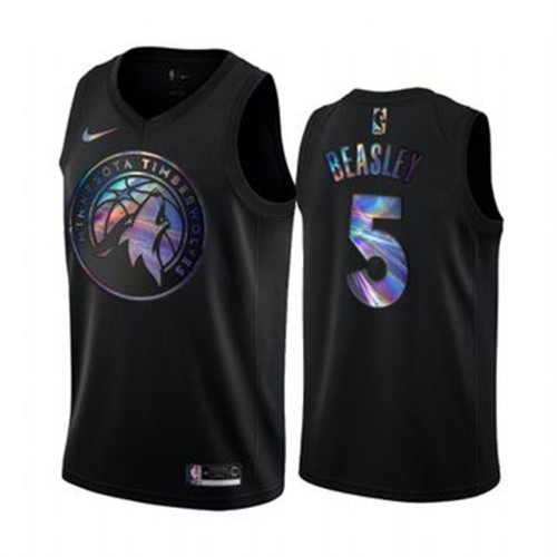 Minnesota Timberwolves #5 Malik Beasley Mens Iridescent Holographic Collection Jersey - Black Mens