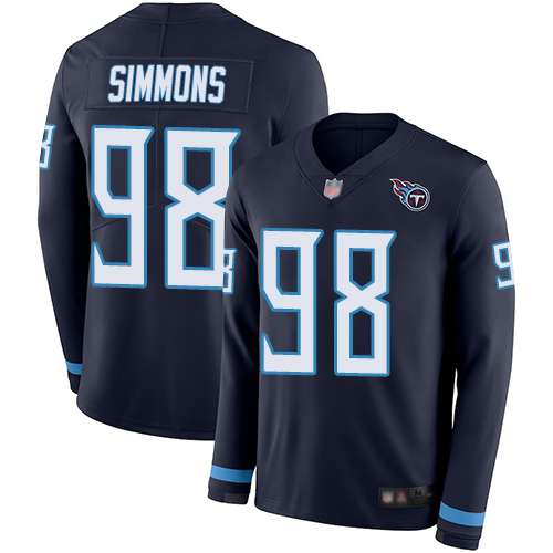 Titans #98 Jeffery Simmons Navy Blue Team Color Youth Stitched Limited Therma Long Sleeve Jersey