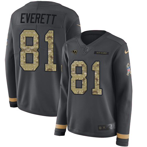 Los Angeles Rams #81 Gerald Everett Anthracite Salute to Service Women's Stitched Limited Therma Long Sleeve Jersey Womens