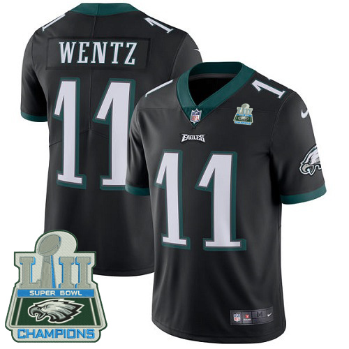 Philadelphia Eagles #11 Carson Wentz Black Alternate Super Bowl LII Champions Youth Stitched Vapor Untouchable Limited Jersey Youth