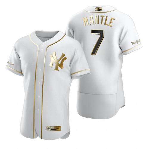 New York New York Yankees #7 Mickey Mantle White Men's Authentic Golden Edition Jersey Men's