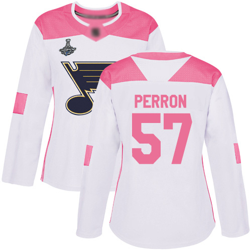 Adidas St. Louis Blues #57 David Perron White/Pink Authentic Fashion Stanley Cup Champions Women's Stitched Jersey Womens