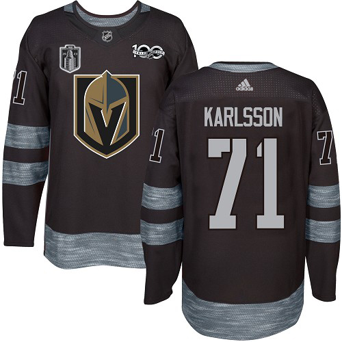 Adidas Golden Knights #71 William Karlsson Black 2023 Stanley Cup Final Patch 100th Anniversary Stitched Jersey