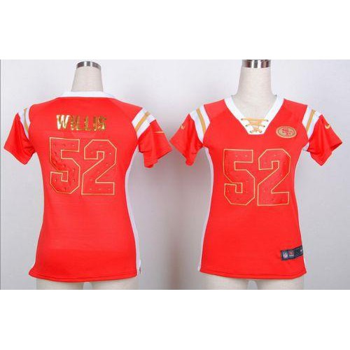 San Francisco 49ers #52 Patrick Willis Red Women's Stitched Elite Draft Him Shimmer Jersey Womens