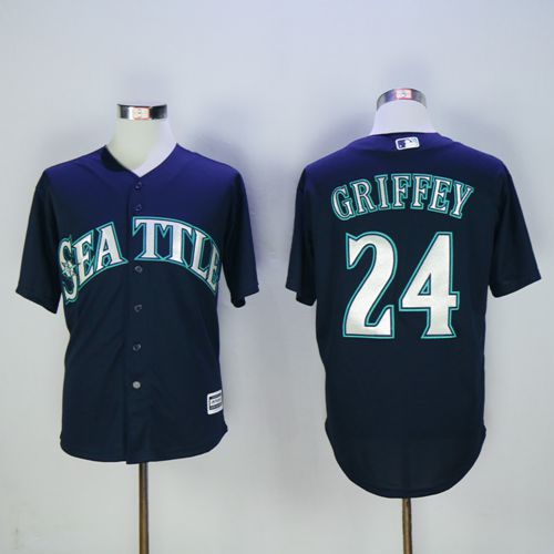 Seattle Mariners #24 Ken Griffey Navy blue New Cool Base 2016 Hall Of Fame Patch Stitched Jersey Men's