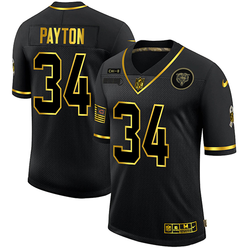 Chicago Bears #34 Walter Payton Men's 2020 Salute To Service Golden Limited Jersey Black