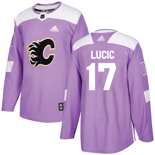 Adidas Calgary Flames #17 Milan Lucic Purple Authentic Fights Cancer Stitched Jersey Men's