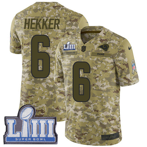 Los Angeles Rams #6 Johnny Hekker Camo Super Bowl LIII Bound Youth Stitched Limited 2018 Salute to Service Jersey Youth