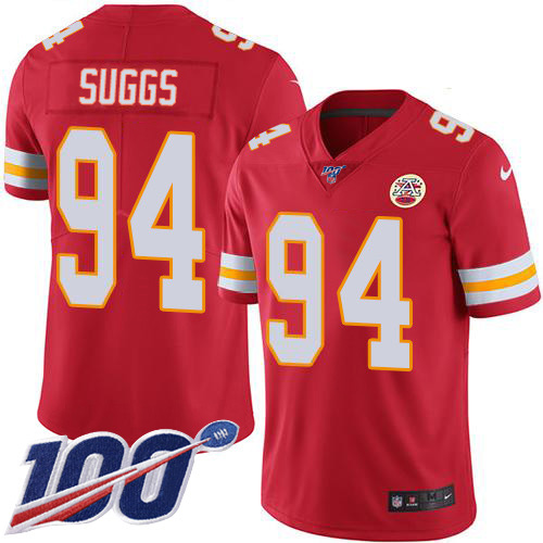 Kansas City Chiefs #94 Terrell Suggs Red Team Color Men's Stitched 100th Season Vapor Untouchable Limited Jersey Men's