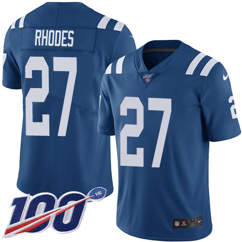 Indianapolis Colts #27 Xavier Rhodes Royal Blue Team Color Youth Stitched 100th Season Vapor Untouchable Limited Jersey Youth