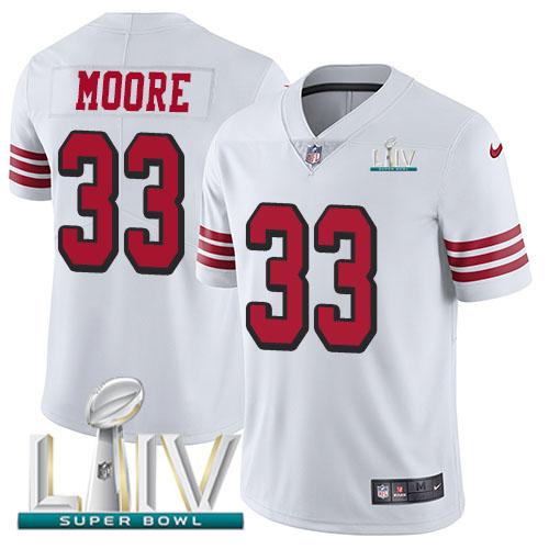 San Francisco 49ers #33 Tarvarius Moore White Super Bowl LIV 2020 Rush Men's Stitched Vapor Untouchable Limited Jersey Men's
