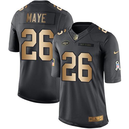 New York Jets #26 Marcus Maye Black Men's Stitched Limited Gold Salute To Service Jersey Men's