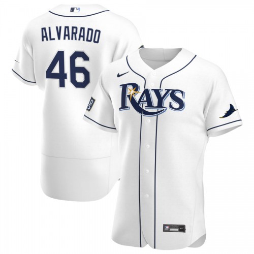 Tampa Bay Tampa Bay Rays #46 Jose Alvarado Men's White Home 2020 World Series Bound Authentic Player Jersey Men's