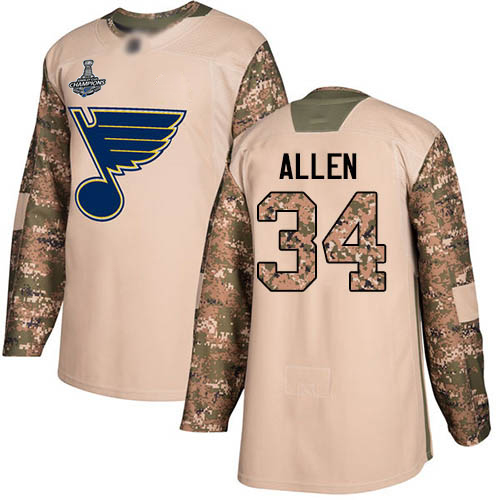 Adidas St. Louis Blues #34 Jake Allen Camo Authentic 2017 Veterans Day Stanley Cup Champions Stitched Jersey Men's