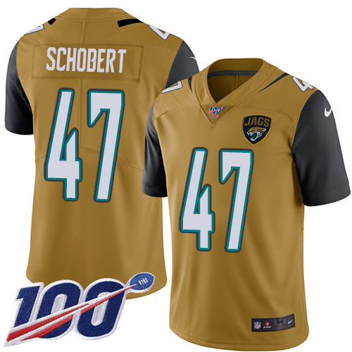 Jacksonville Jaguars #47 Joe Schobert Gold Men's Stitched Limited Rush 100th Season Jersey Men's