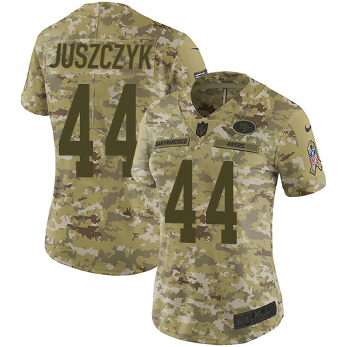 49ers #44 Kyle Juszczyk Camo Women's Stitched Limited 2018 Salute To Service Jersey