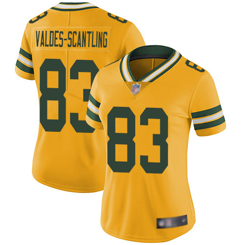 Green Bay Packers #83 Marquez Valdes-Scantling Yellow Women's Stitched Limited Rush Jersey Womens