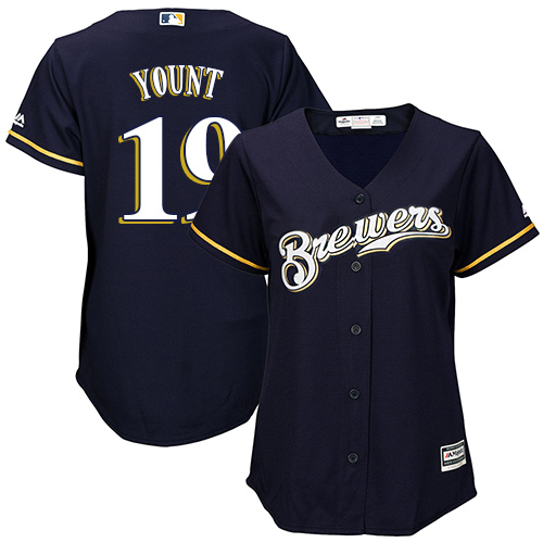 Milwaukee Brewers #19 Robin Yount Navy Blue Alternate Women's Stitched Jersey Womens