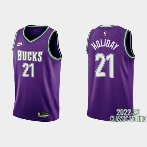 Milwaukee Milwaukee Bucks #21 Jrue Holiday Purple Mens 2022-23 Classic Edition Jersey Mens