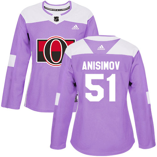 Adidas Ottawa Senators #51 Artem Anisimov Purple Authentic Fights Cancer Women's Stitched Jersey Womens
